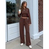 ZESICA Women’s Two Piece Outfits 2026 Fall Matching Lounge Sets with Pocket(Coffee)