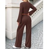 ZESICA Women’s Two Piece Outfits 2026 Fall Matching Lounge Sets with Pocket(Coffee)