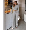 ZESICA Women’s Two Piece Outfits 2026 Fall Matching Lounge Sets with Pocket(Grey)