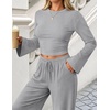 ZESICA Women’s Two Piece Outfits 2026 Fall Matching Lounge Sets with Pocket(Grey)
