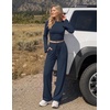 ZESICA Women’s Two Piece Outfits 2026 Fall Matching Lounge Sets with Pocket(Navy)