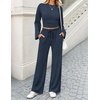 ZESICA Women’s Two Piece Outfits 2026 Fall Matching Lounge Sets with Pocket(Navy)