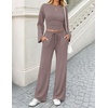 ZESICA Women’s Two Piece Outfits 2026 Fall Matching Lounge Sets with Pocket(Rose Taupe)