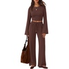 ZESICA Women’s Two Piece Outfits 2026 Fall Matching Lounge Sets with Pocket(Coffee)