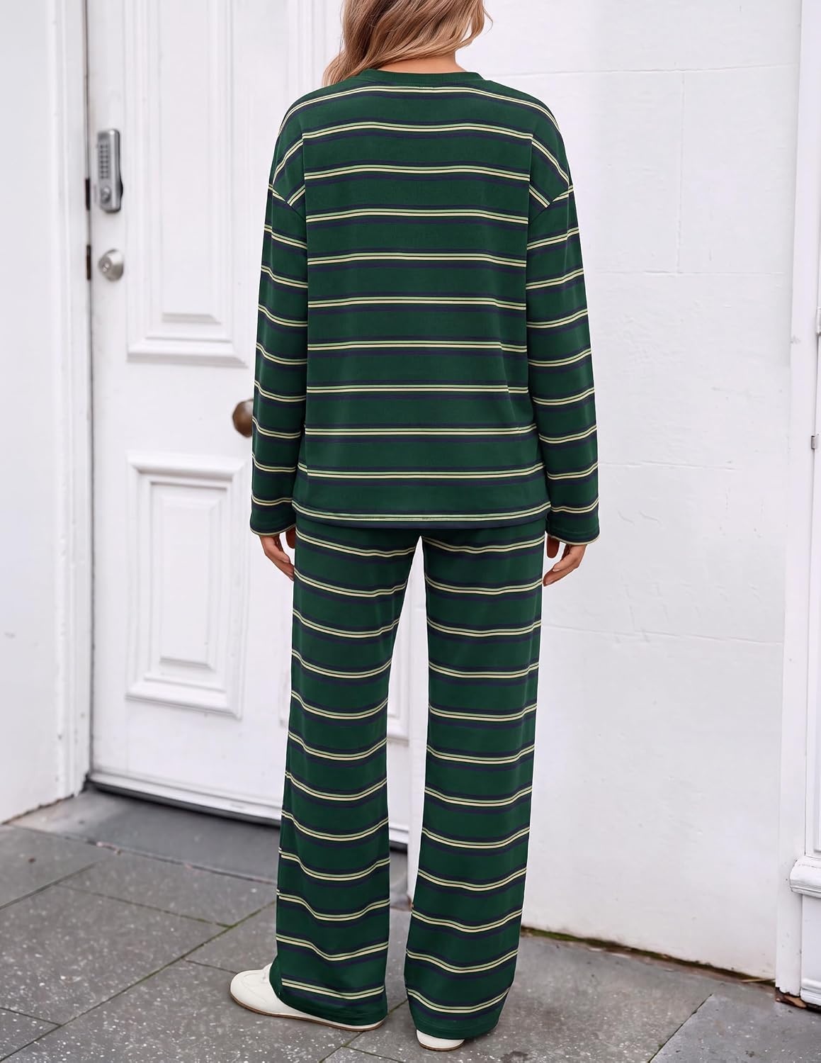image:imageZESICA Womens 2 Piece Striped Sets Fall Lounge Matching OutfitGreen