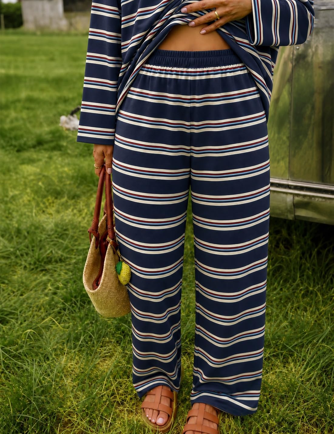 image:imageZESICA Womens 2 Piece Striped Sets Fall Lounge Matching OutfitSapphireblue