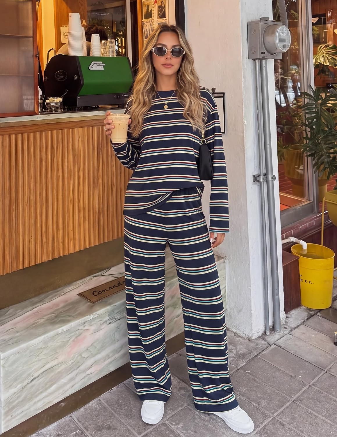 image:imageZESICA Womens 2 Piece Striped Sets Fall Lounge Matching OutfitSapphireblue