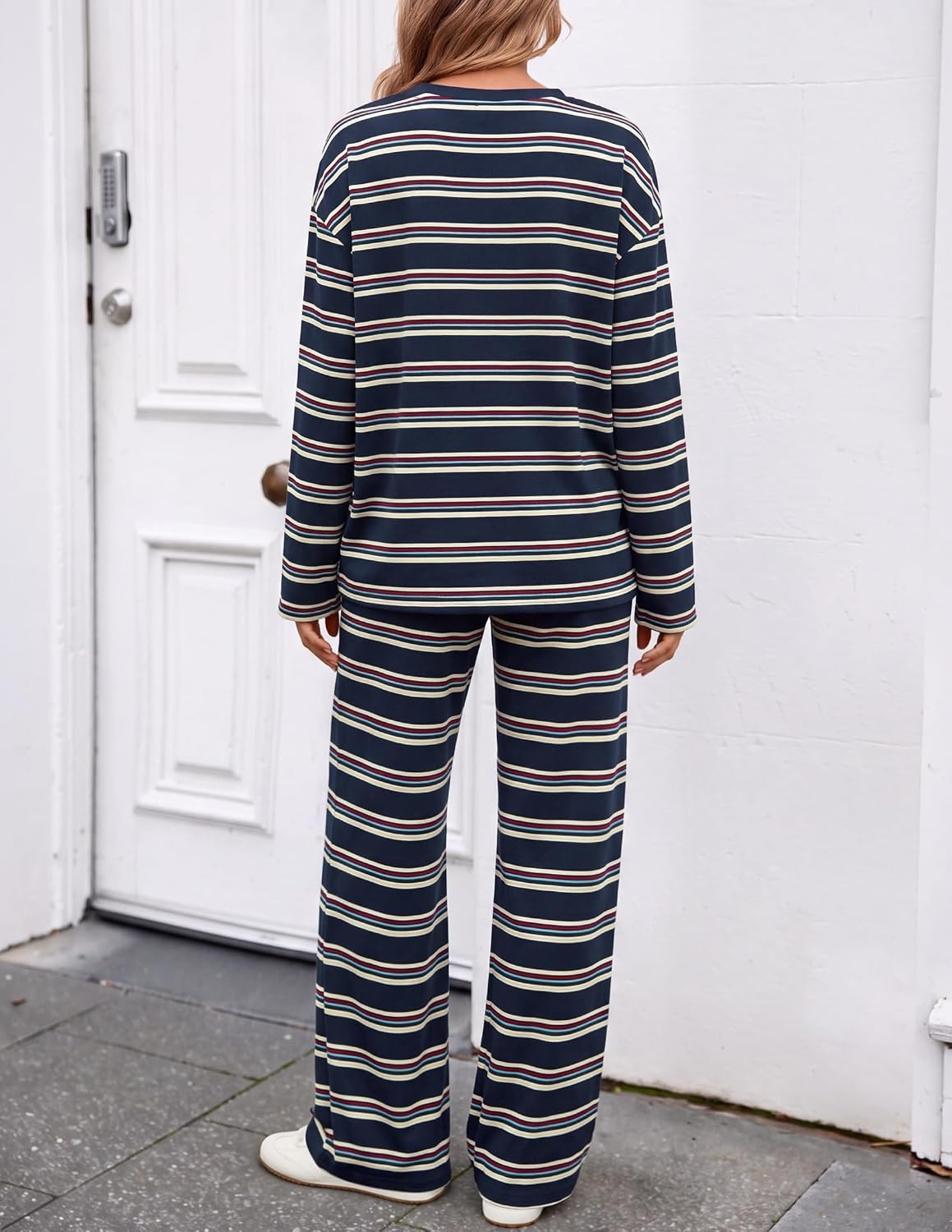 image:imageZESICA Womens 2 Piece Striped Sets Fall Lounge Matching OutfitSapphireblue