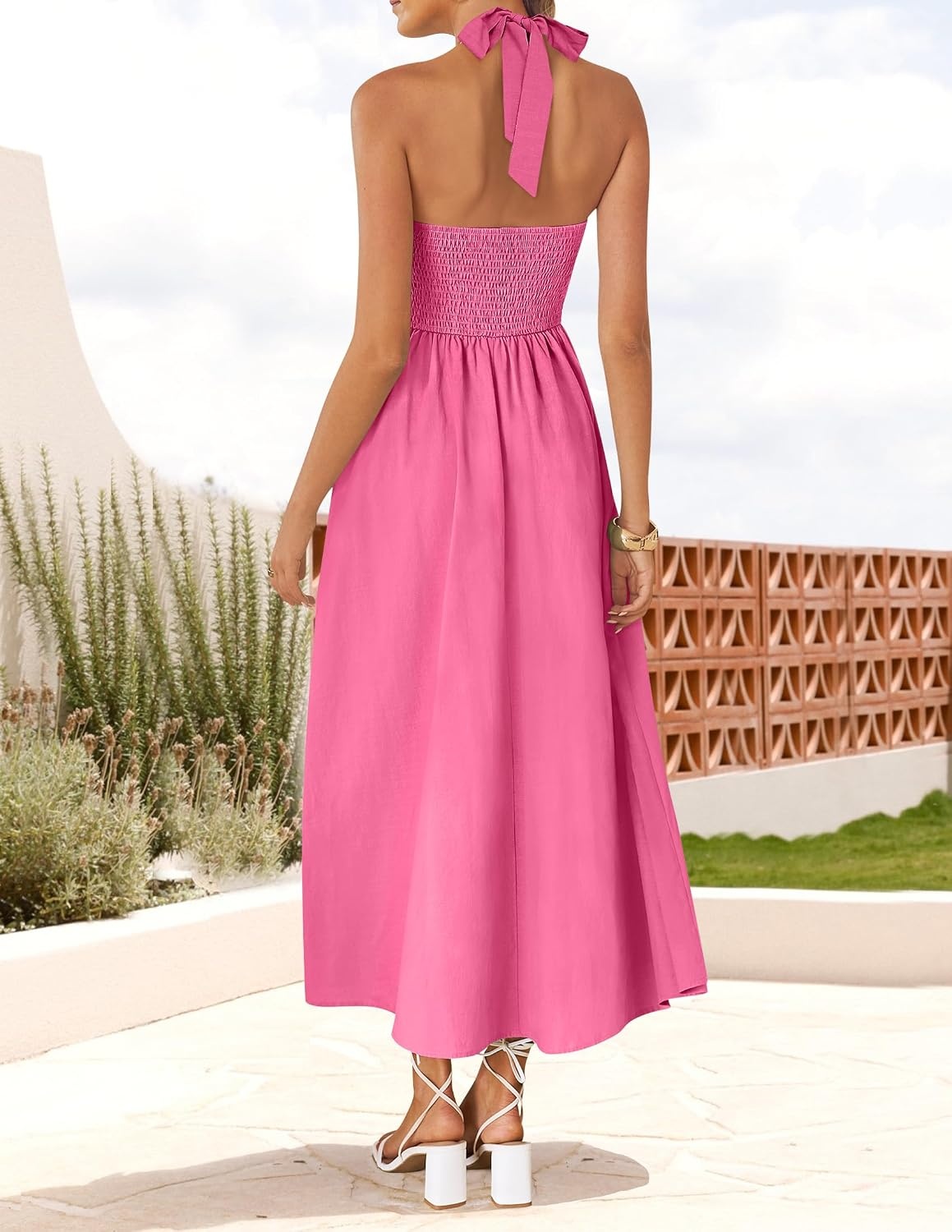 image:imageZESICA Womens Summer Sleeveless Halter Wedding Guest Maxi DressHotpink