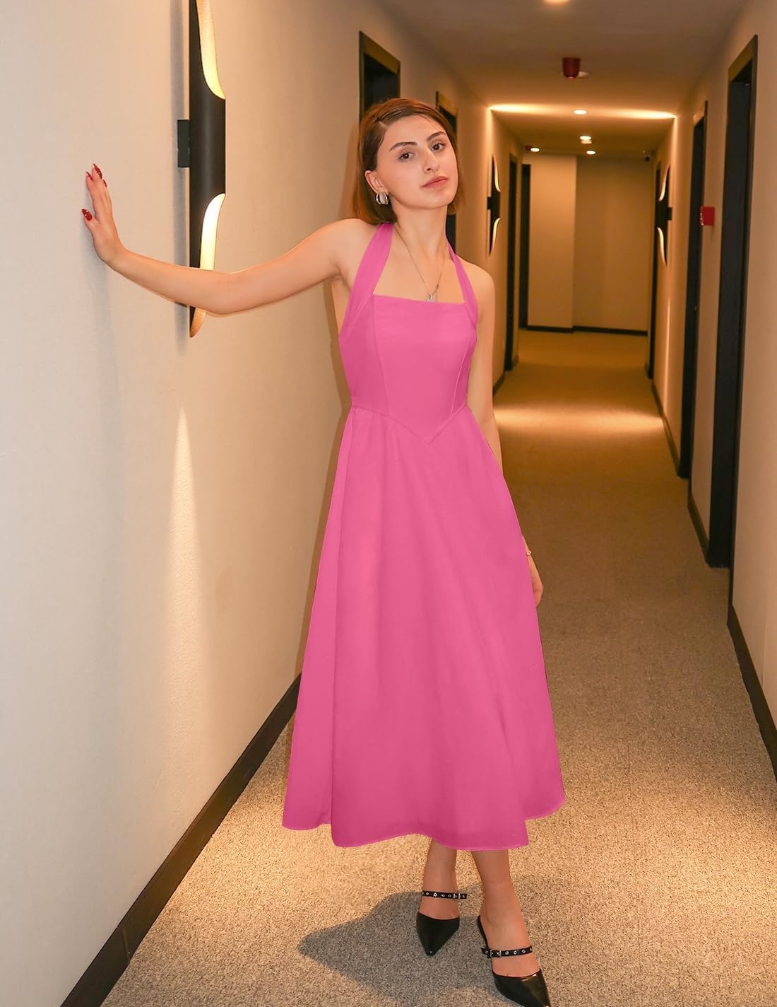 image:imageZESICA Womens Summer Sleeveless Halter Wedding Guest Maxi DressHotpink