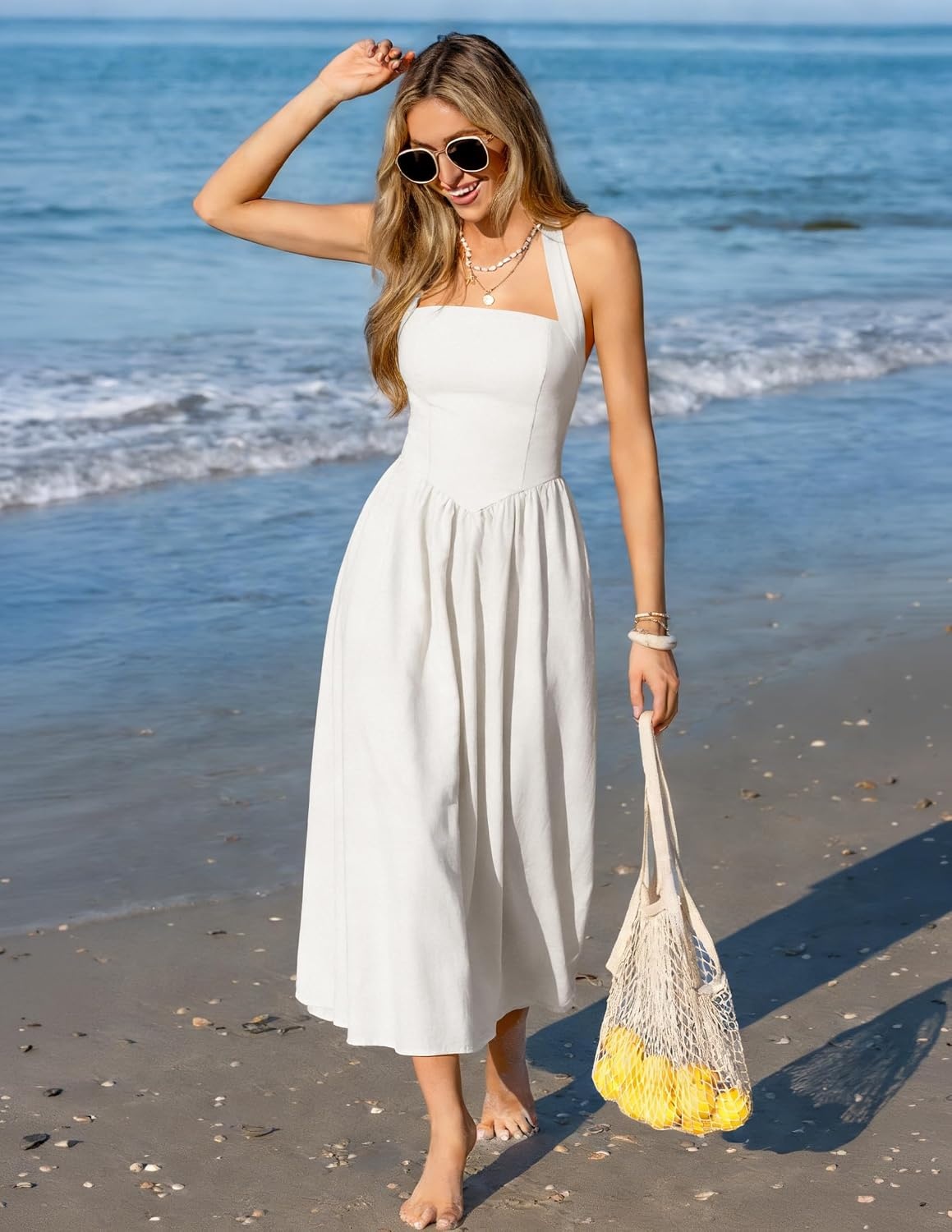 image:imageZESICA Womens Summer Sleeveless Halter Wedding Guest Maxi DressIvory