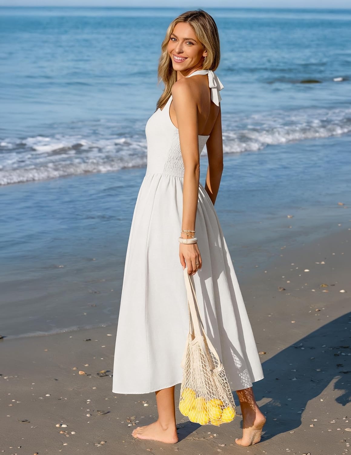 image:imageZESICA Womens Summer Sleeveless Halter Wedding Guest Maxi DressIvory