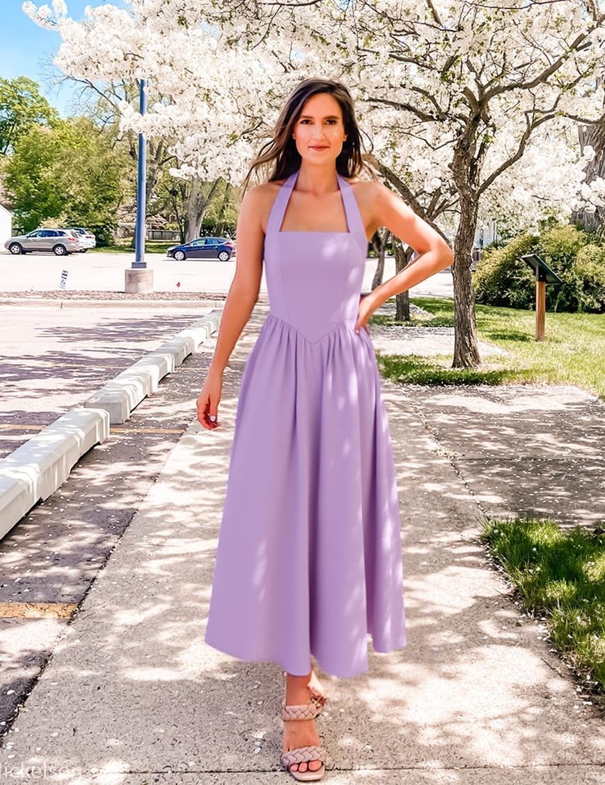 image:imageZESICA Womens Summer Sleeveless Halter Wedding Guest Maxi DressLightpurple
