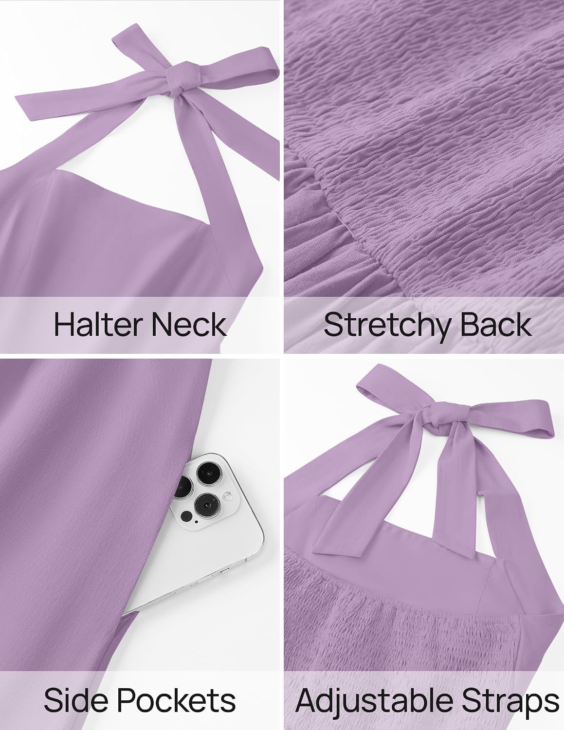image:imageZESICA Womens Summer Sleeveless Halter Wedding Guest Maxi DressLightpurple