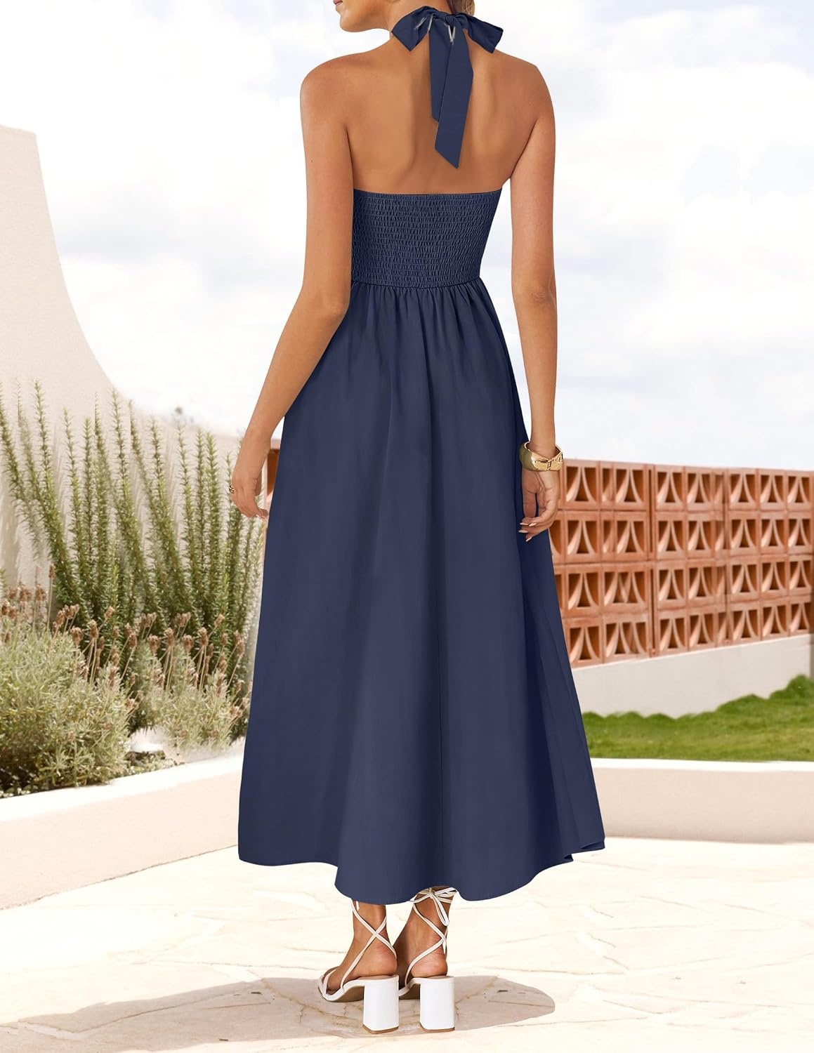 image:imageZESICA Womens Summer Sleeveless Halter Wedding Guest Maxi DressNavy