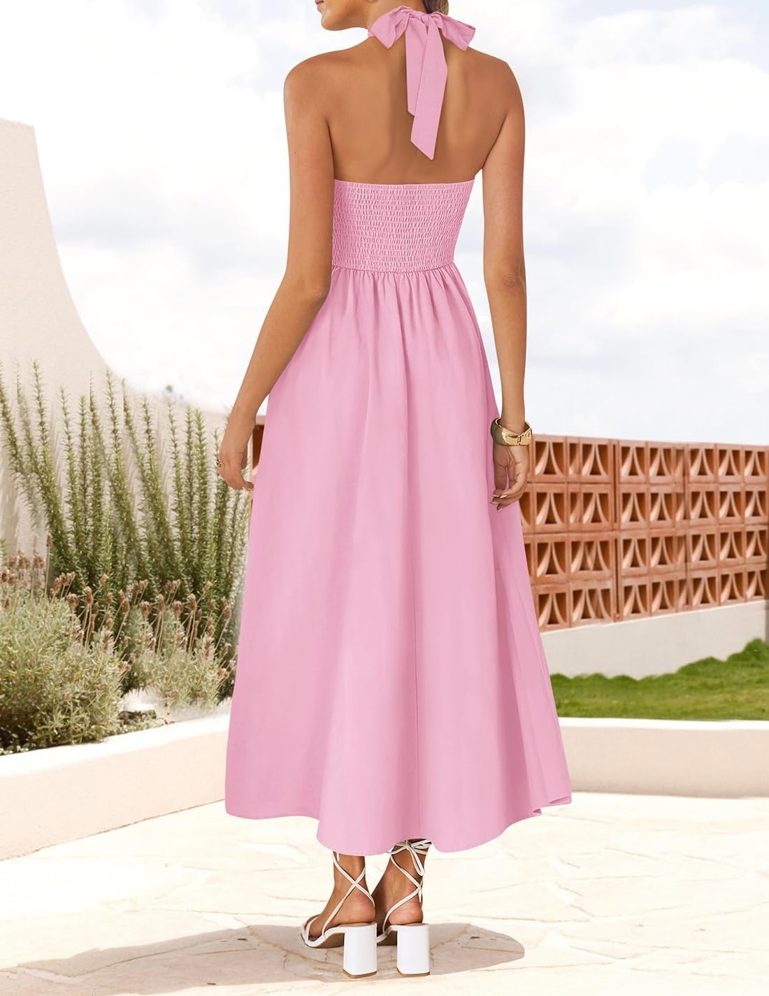 image:imageZESICA Womens Summer Sleeveless Halter Wedding Guest Maxi DressPink