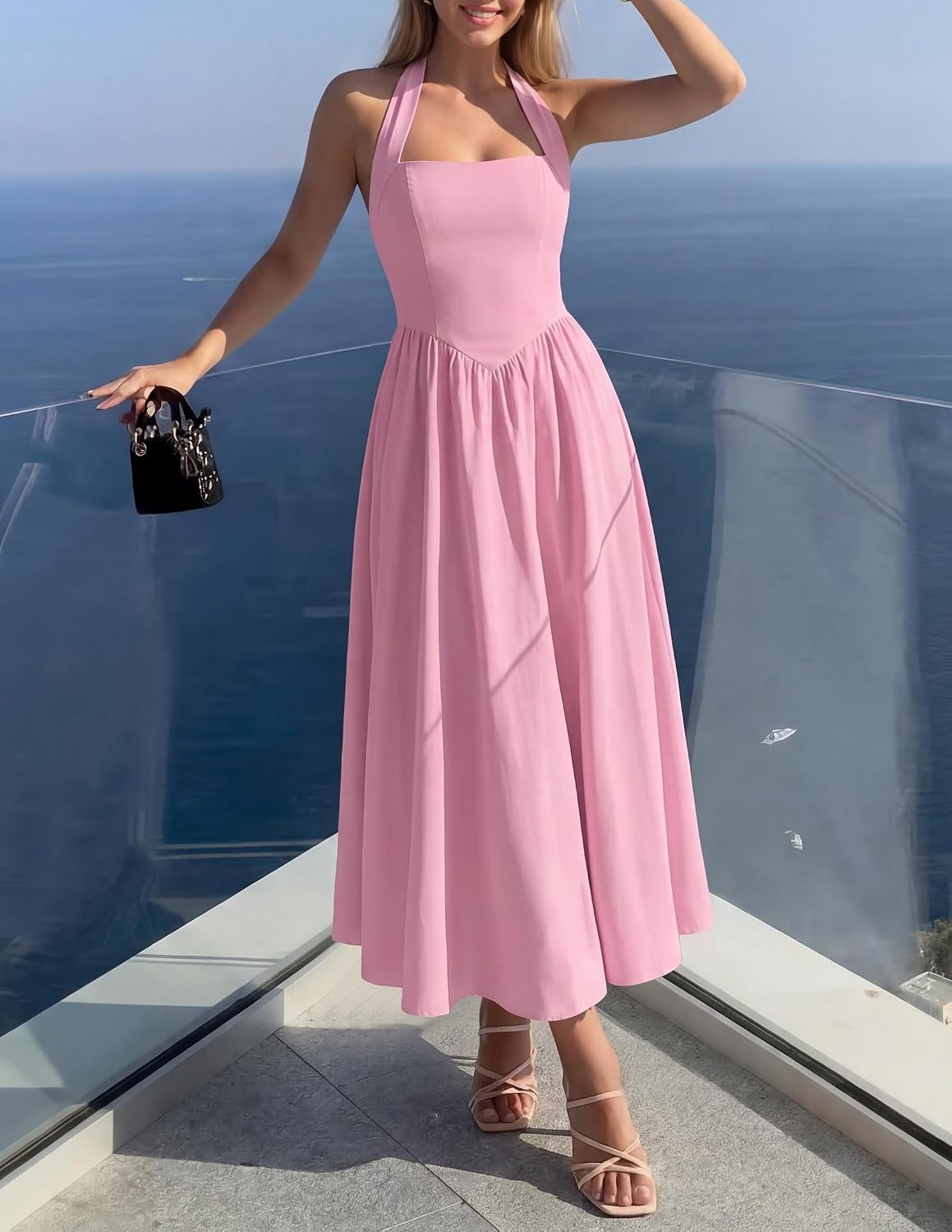 image:imageZESICA Womens Summer Sleeveless Halter Wedding Guest Maxi DressPink
