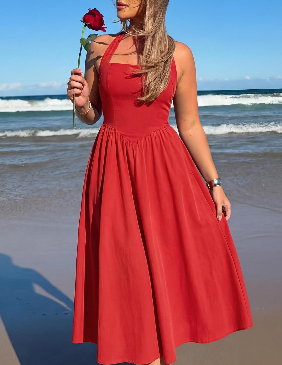 image:imageZESICA Womens Summer Sleeveless Halter Wedding Guest Maxi DressRed