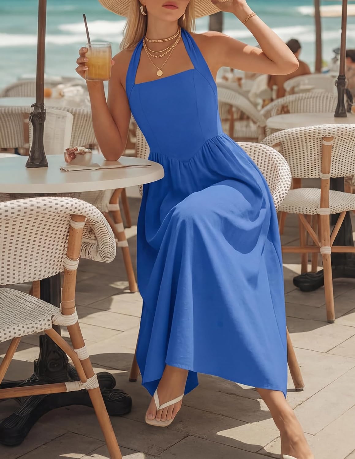 image:imageZESICA Womens Summer Sleeveless Halter Wedding Guest Maxi DressRoyalblue
