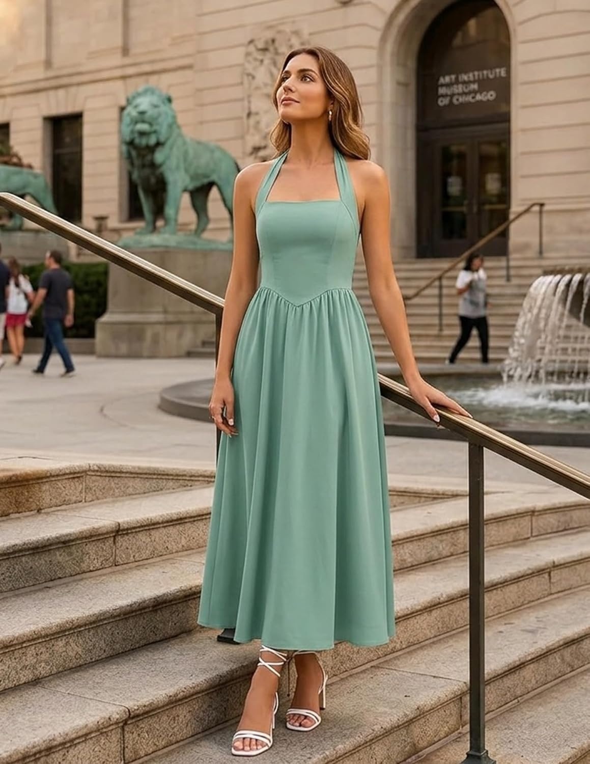 image:imageZESICA Womens Summer Sleeveless Halter Wedding Guest Maxi DressSage