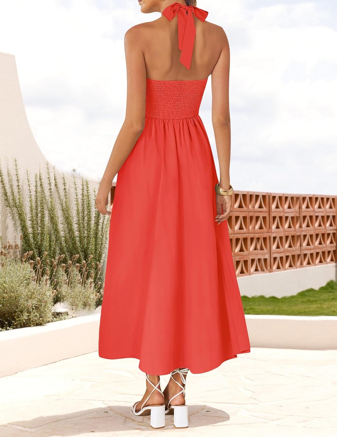 image:imageZESICA Womens Summer Sleeveless Halter Wedding Guest Maxi DressWatermelonred