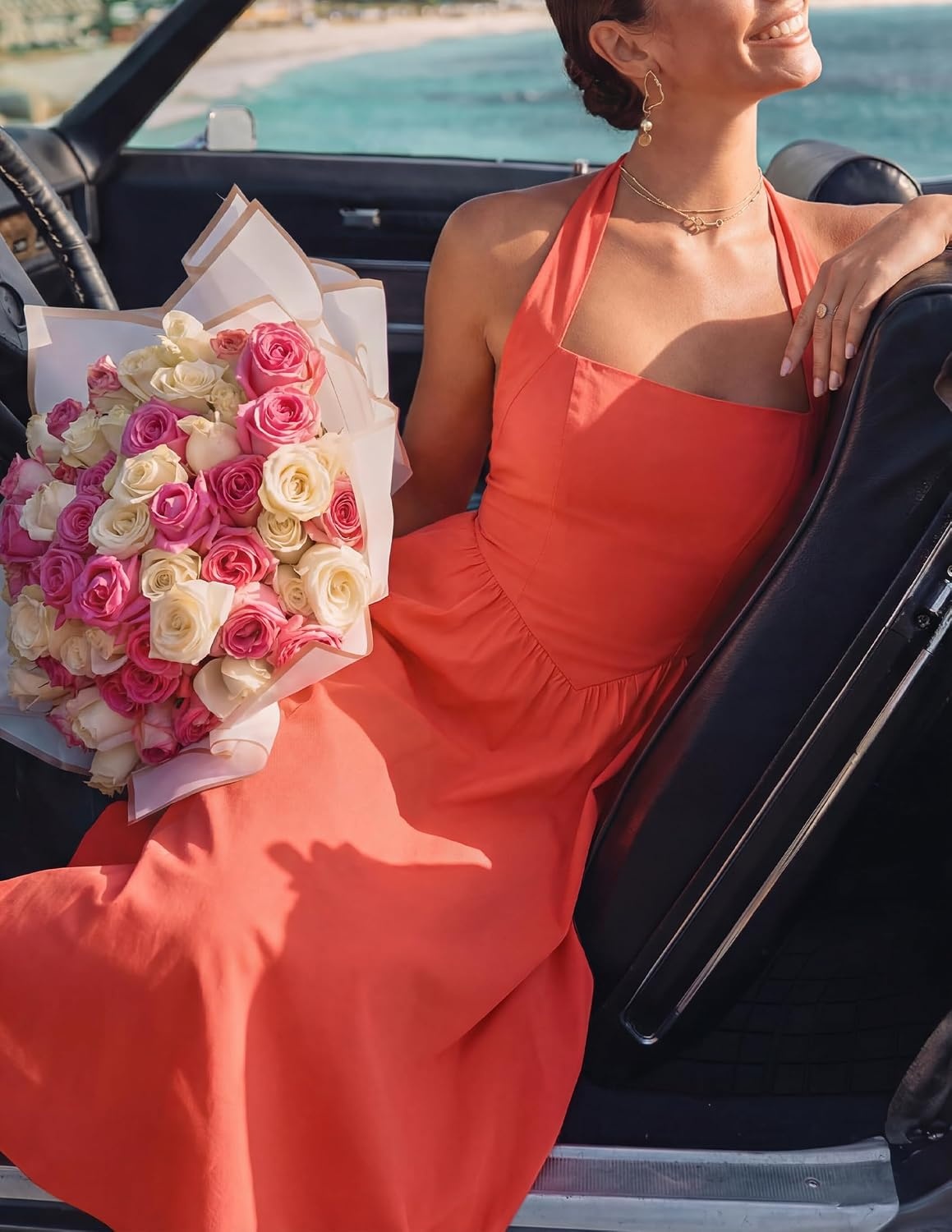 image:imageZESICA Womens Summer Sleeveless Halter Wedding Guest Maxi DressWatermelonred