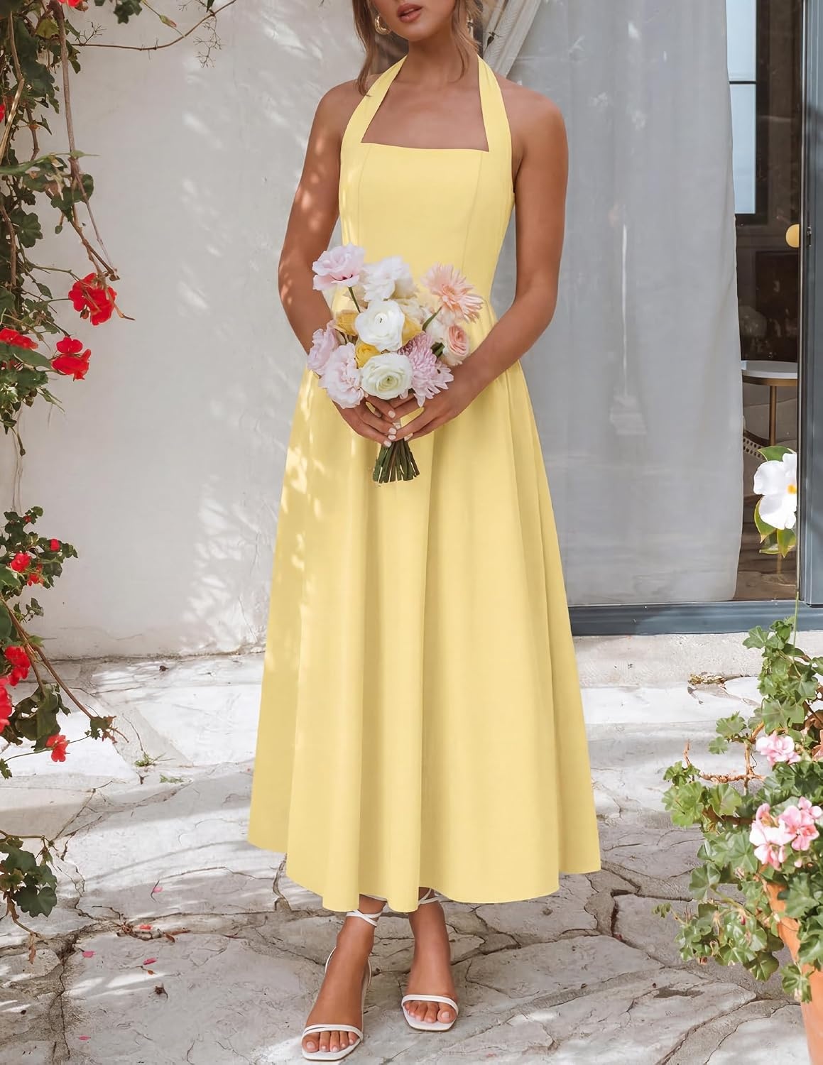 image:imageZESICA Womens Summer Sleeveless Halter Wedding Guest Maxi DressYellow