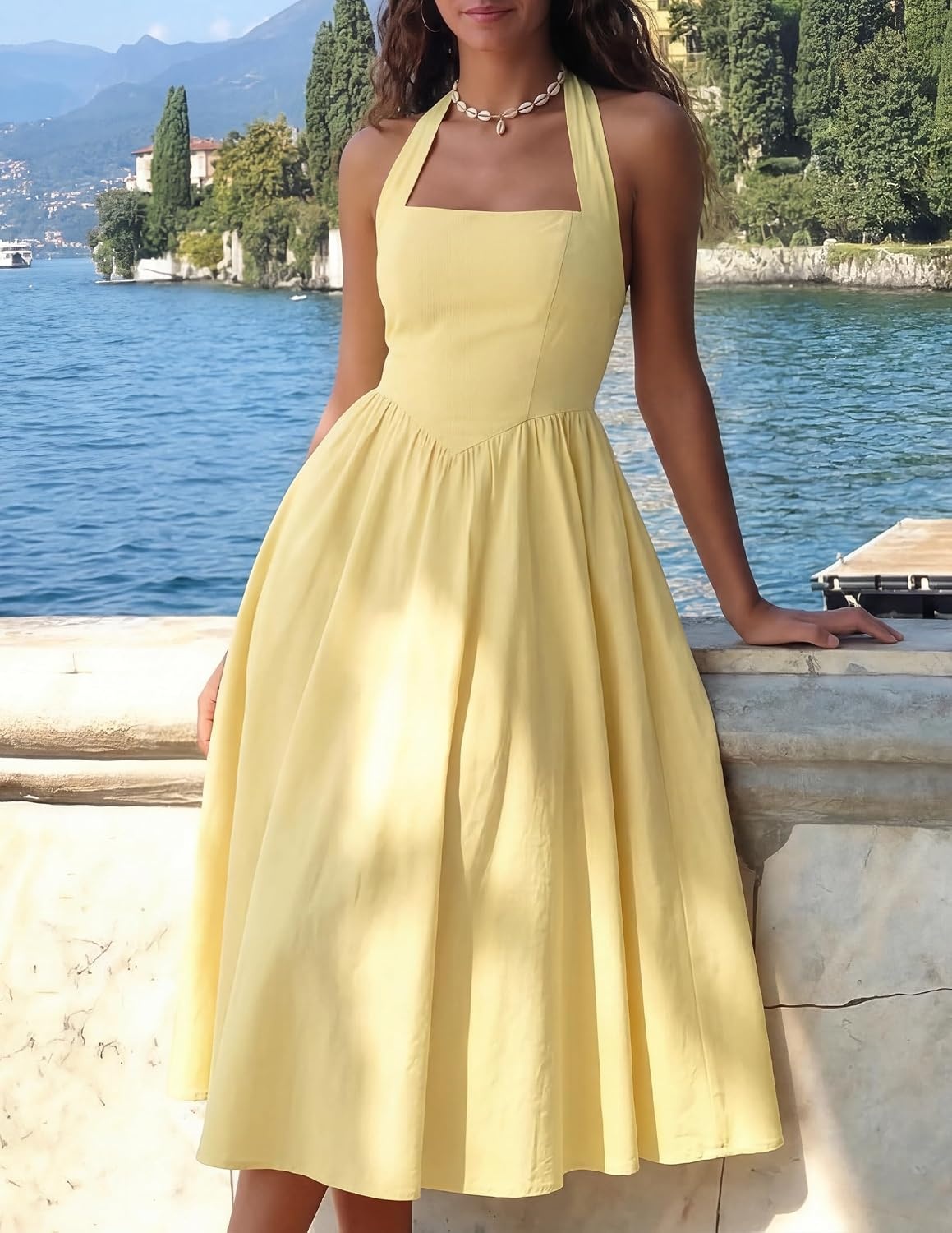 image:imageZESICA Womens Summer Sleeveless Halter Wedding Guest Maxi DressYellow