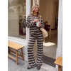 ZESICA Womens 2 Piece Striped Sets Fall Lounge Matching Outfit(Brown)