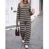 ZESICA Womens 2 Piece Striped Sets Fall Lounge Matching Outfit(Brown)