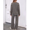 ZESICA Womens 2 Piece Striped Sets Fall Lounge Matching Outfit(Brown)
