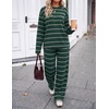 ZESICA Womens 2 Piece Striped Sets Fall Lounge Matching Outfit(Green)