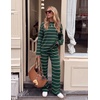 ZESICA Womens 2 Piece Striped Sets Fall Lounge Matching Outfit(Green)