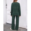 ZESICA Womens 2 Piece Striped Sets Fall Lounge Matching Outfit(Green)