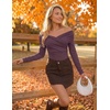 ZESICA Womens 2026 Fall Long Sleeve Wrap Off Shoulder Y2K Going Out Tops(Darkpurple)