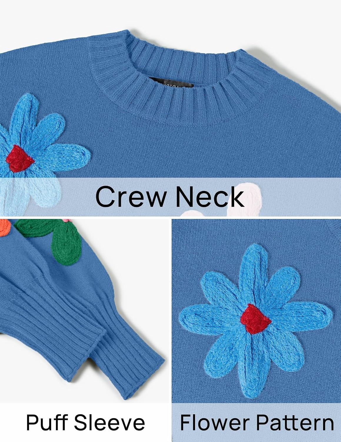 image:imageZESICA Womens Fall Winter Floral Sweaters Cute Knit Pullover TopsBlue