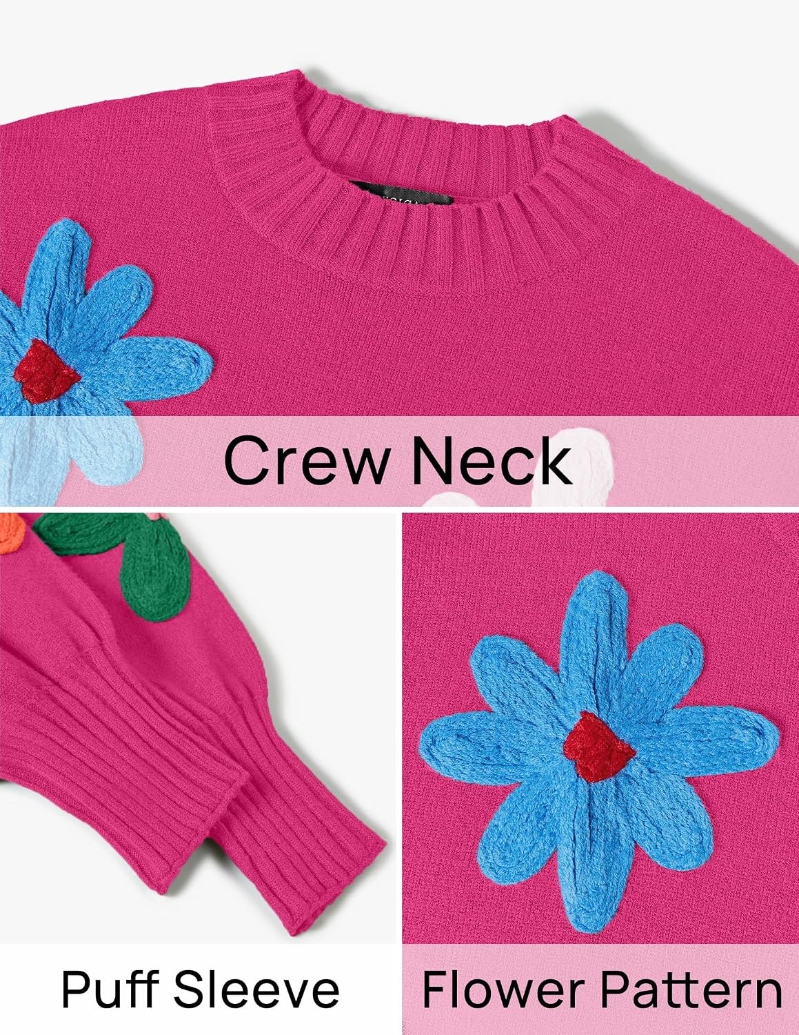 image:imageZESICA Womens Fall Winter Floral Sweaters Cute Knit Pullover TopsRose
