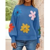 ZESICA Womens Fall Winter Floral Sweaters Cute Knit Pullover Tops(Blue)
