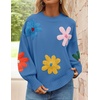 ZESICA Womens Fall Winter Floral Sweaters Cute Knit Pullover Tops(Blue)