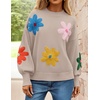 ZESICA Womens Fall Winter Floral Sweaters Cute Knit Pullover Tops(Sand)
