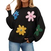 ZESICA Womens Fall Winter Floral Sweaters Cute Knit Pullover Tops(Black)