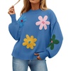 ZESICA Womens Fall Winter Floral Sweaters Cute Knit Pullover Tops(Blue)