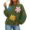 ZESICA Womens Fall Winter Floral Sweaters Cute Knit Pullover Tops(Green)