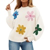 ZESICA Womens Fall Winter Floral Sweaters Cute Knit Pullover Tops(Ivory)