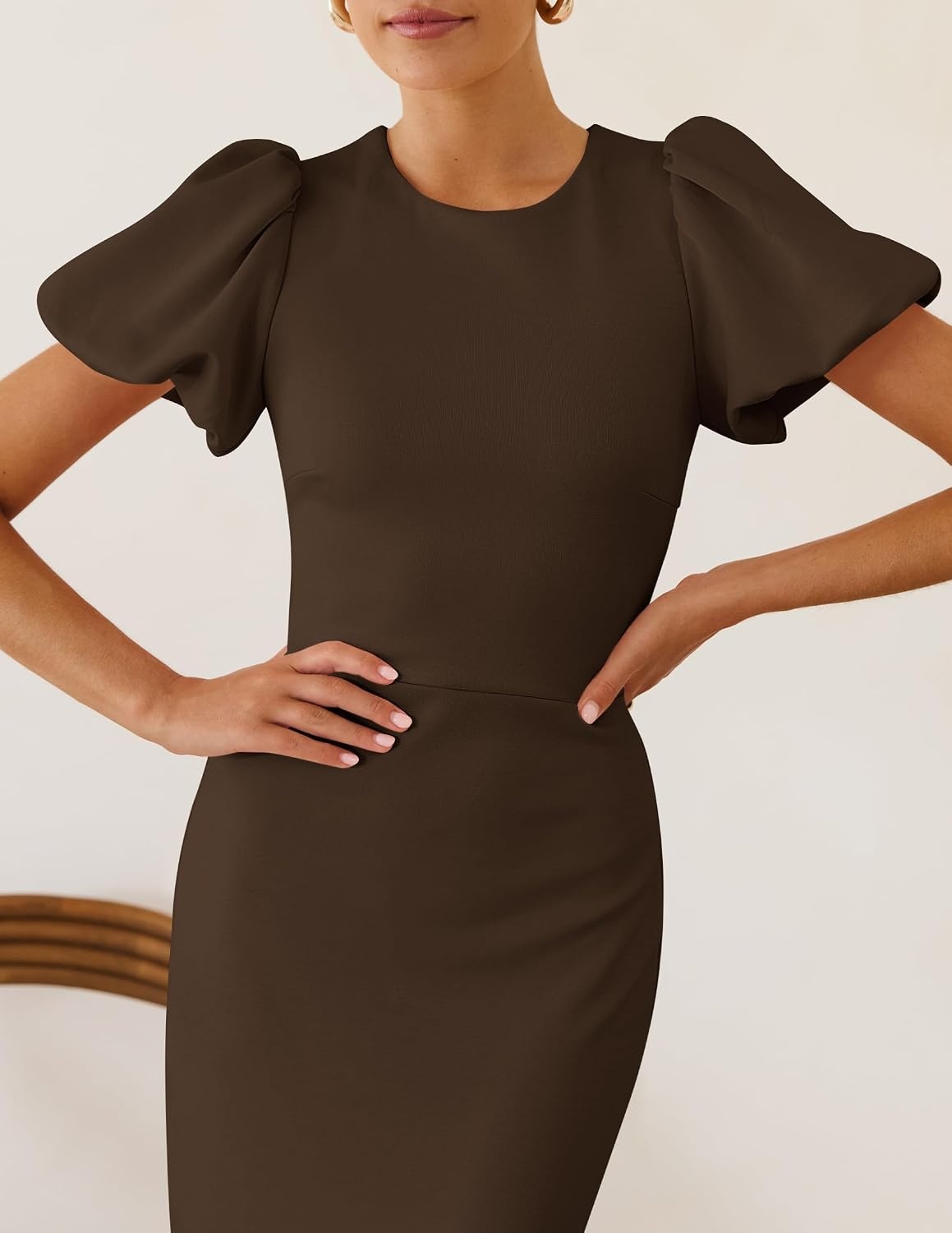 image:imageZESICA Womens Summer Short Sleeve Bodycon Cocktail Formal DressDarkbrown