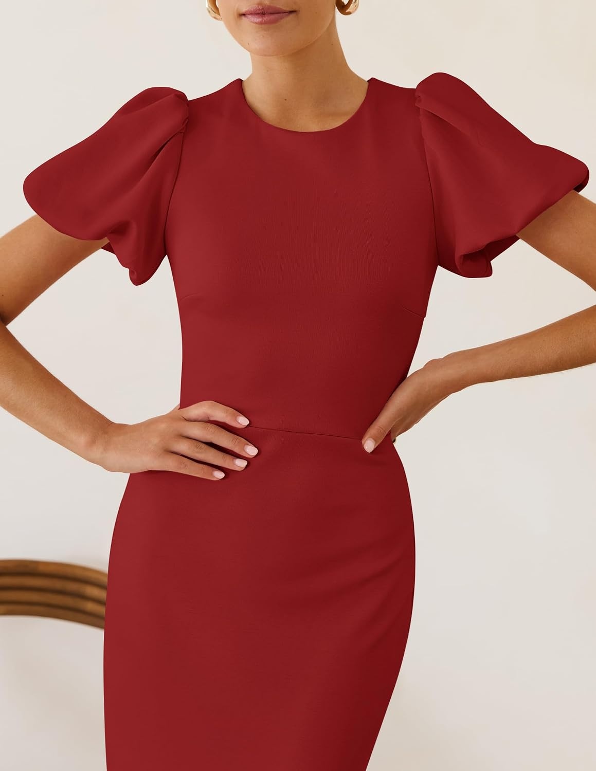 image:imageZESICA Womens Summer Short Sleeve Bodycon Cocktail Formal DressWine