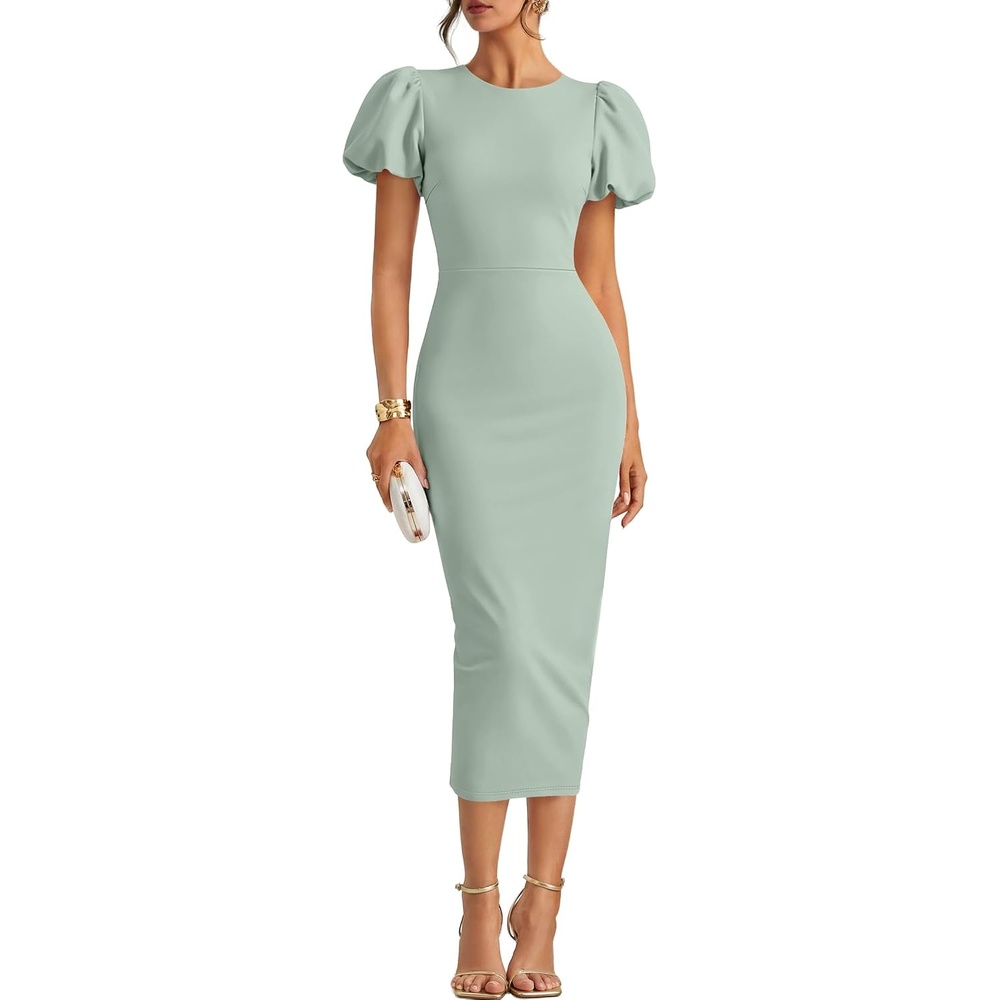 image:imageZESICA Womens Summer Short Sleeve Bodycon Cocktail Formal DressSage