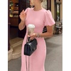 ZESICA Womens Summer Short Sleeve Bodycon Cocktail Formal Dress(Pink)