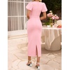 ZESICA Womens Summer Short Sleeve Bodycon Cocktail Formal Dress(Pink)