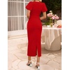 ZESICA Womens Summer Short Sleeve Bodycon Cocktail Formal Dress(Red)